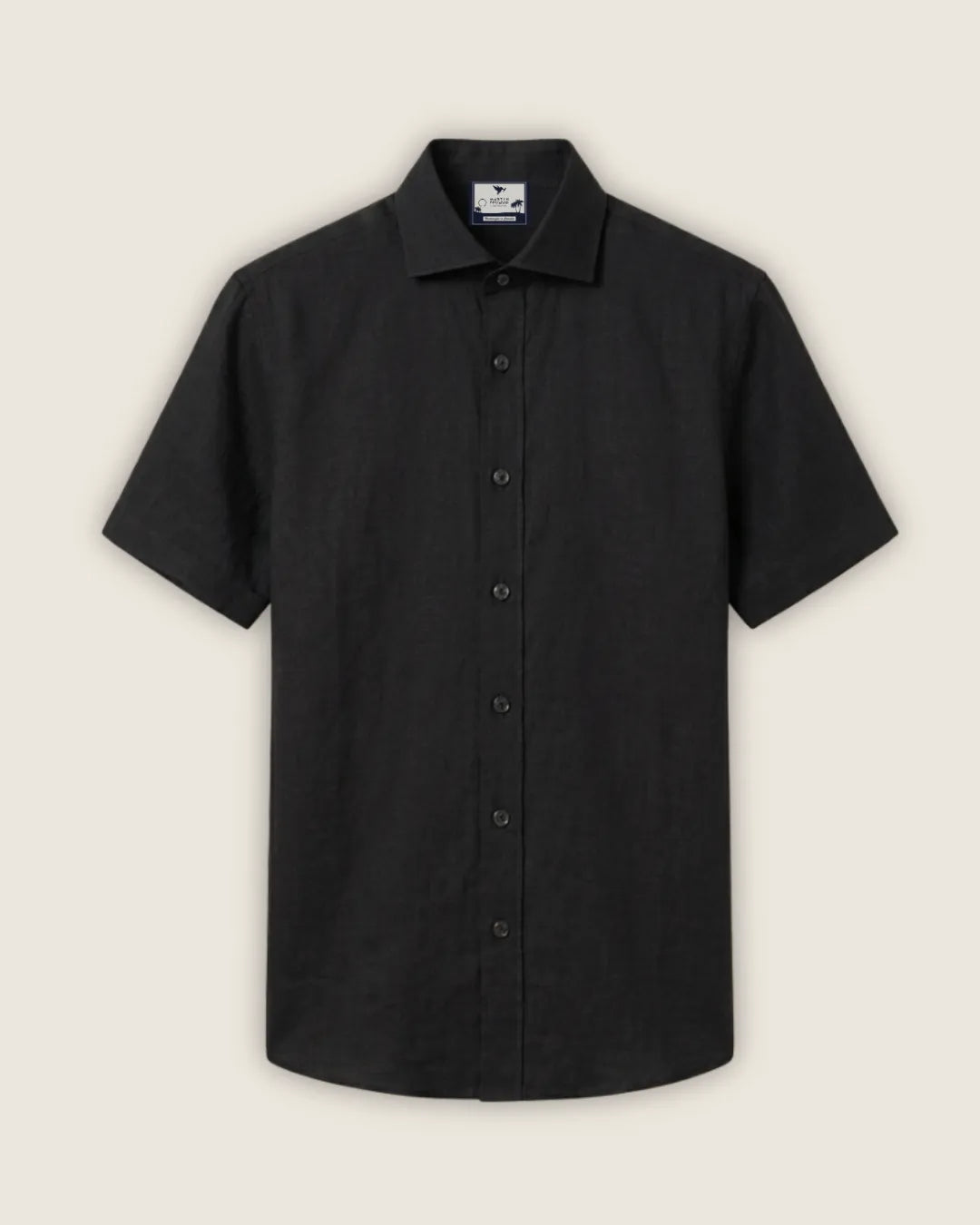 Camisa 100% Lino Cuello Francés Manga Corta- European Flax Jet Black