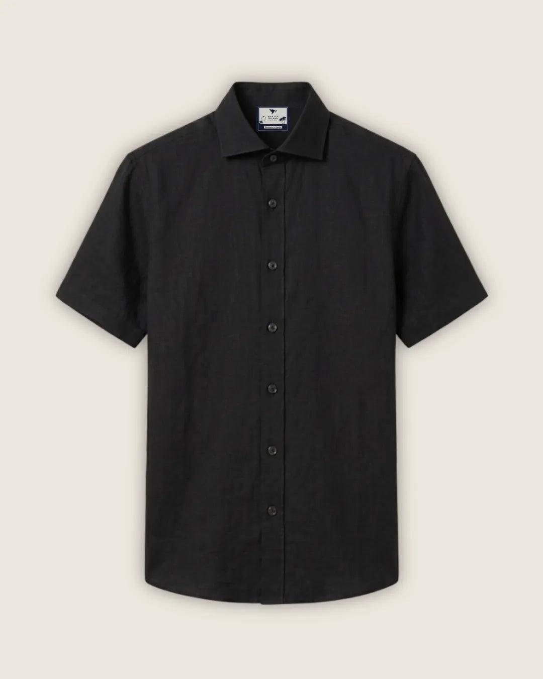 Camisa 100% Lino Cuello Francés Manga Corta- European Flax Jet Black