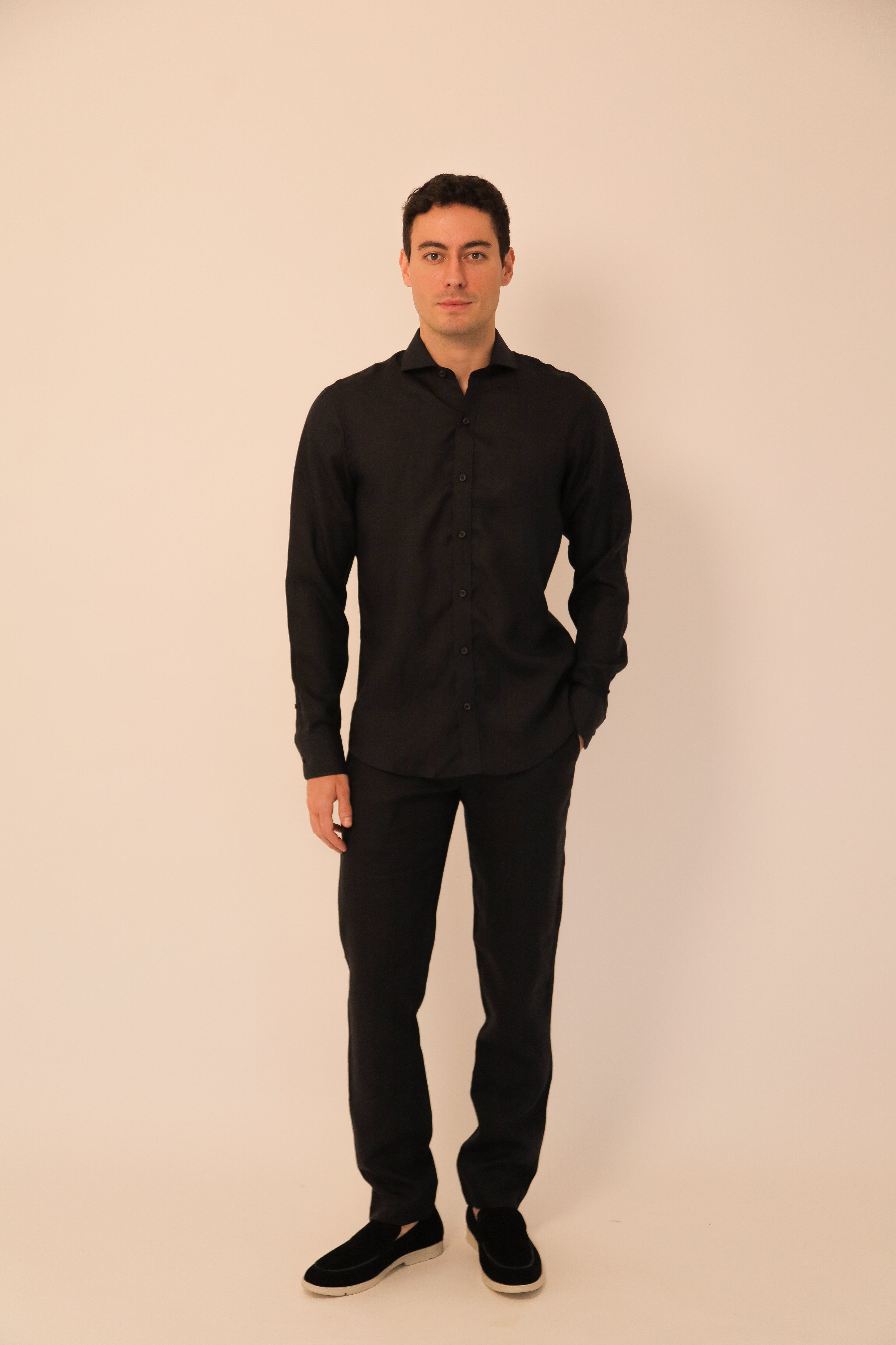 Camisa 100% Lino Cuello Francés- European Flax Jet Black