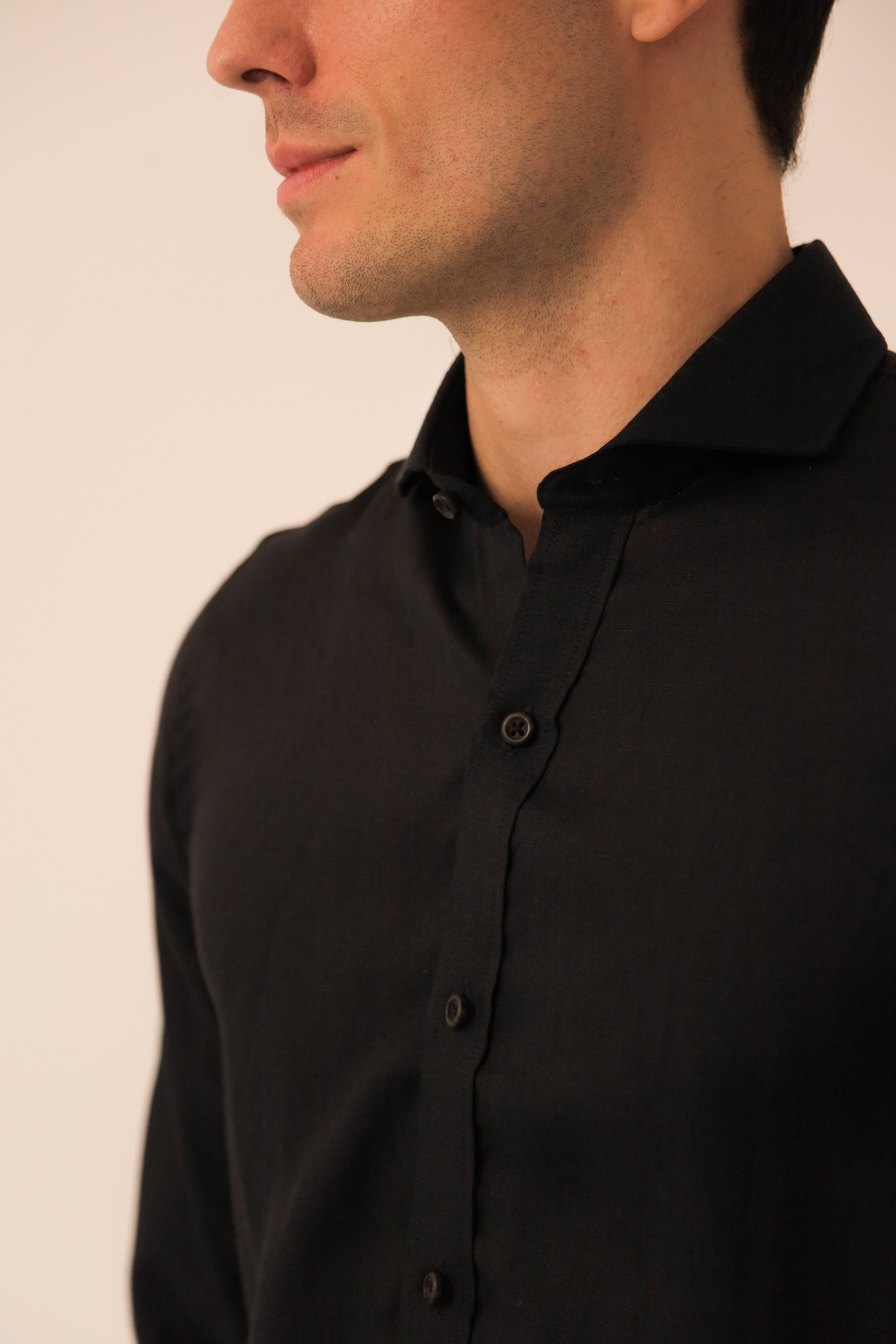 Camisa 100% Lino Cuello Francés- European Flax Jet Black