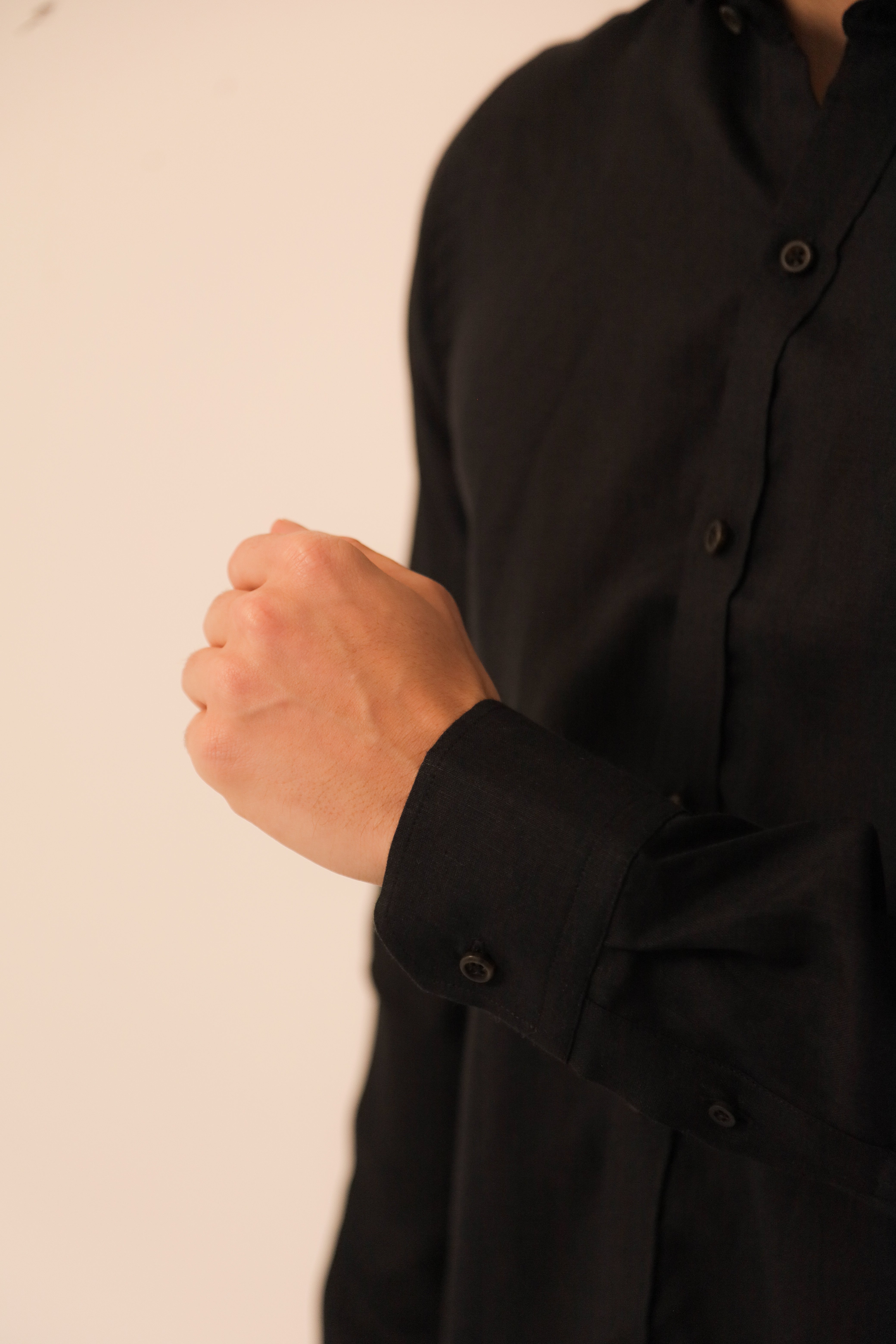 Camisa 100% Lino Cuello Francés- European Flax Jet Black