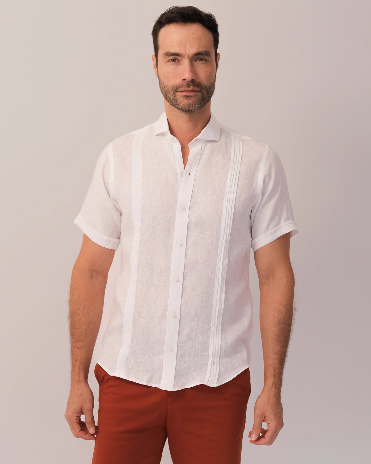 Guayabera 100% Lino Cuello Francés Manga Corta