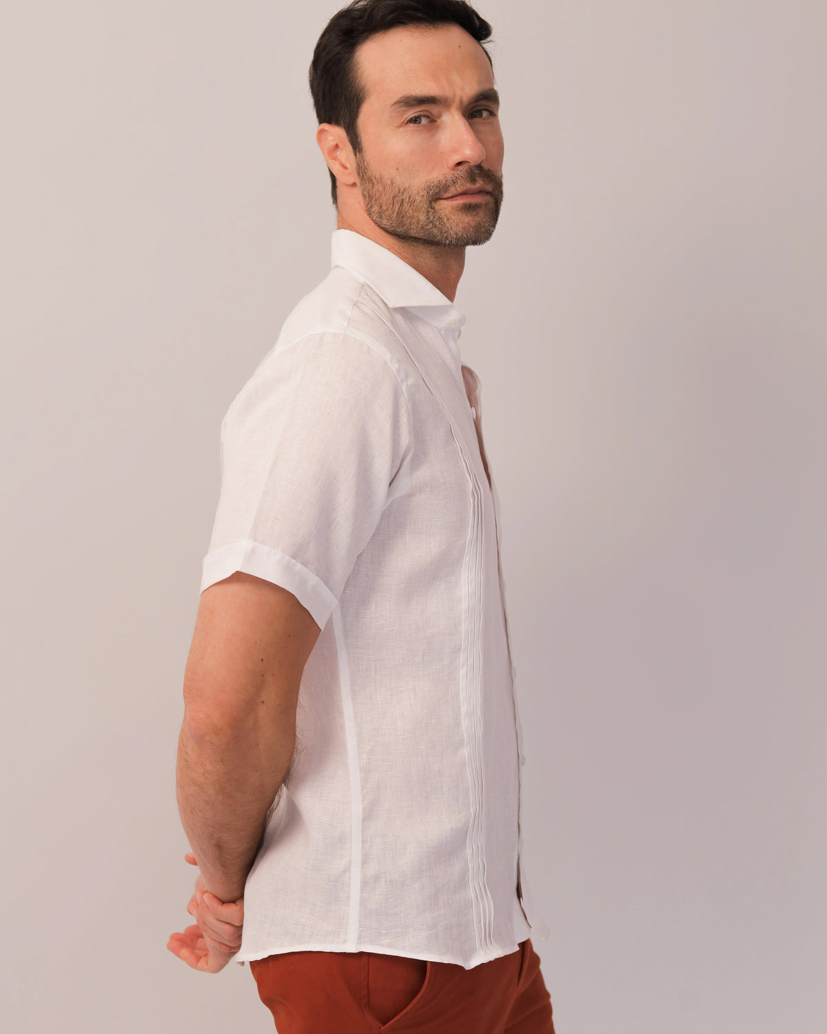 Guayabera 100% Lino Cuello Francés Manga Corta