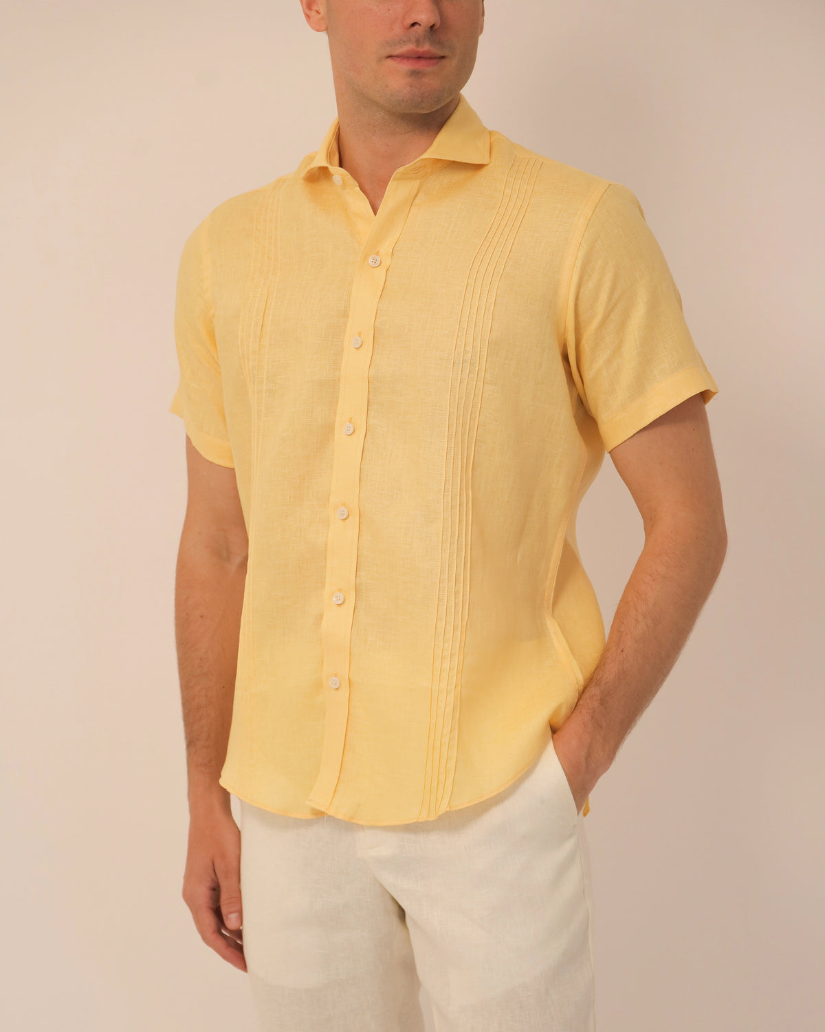 Guayabera 100% Lino Cuello Francés Manga Corta