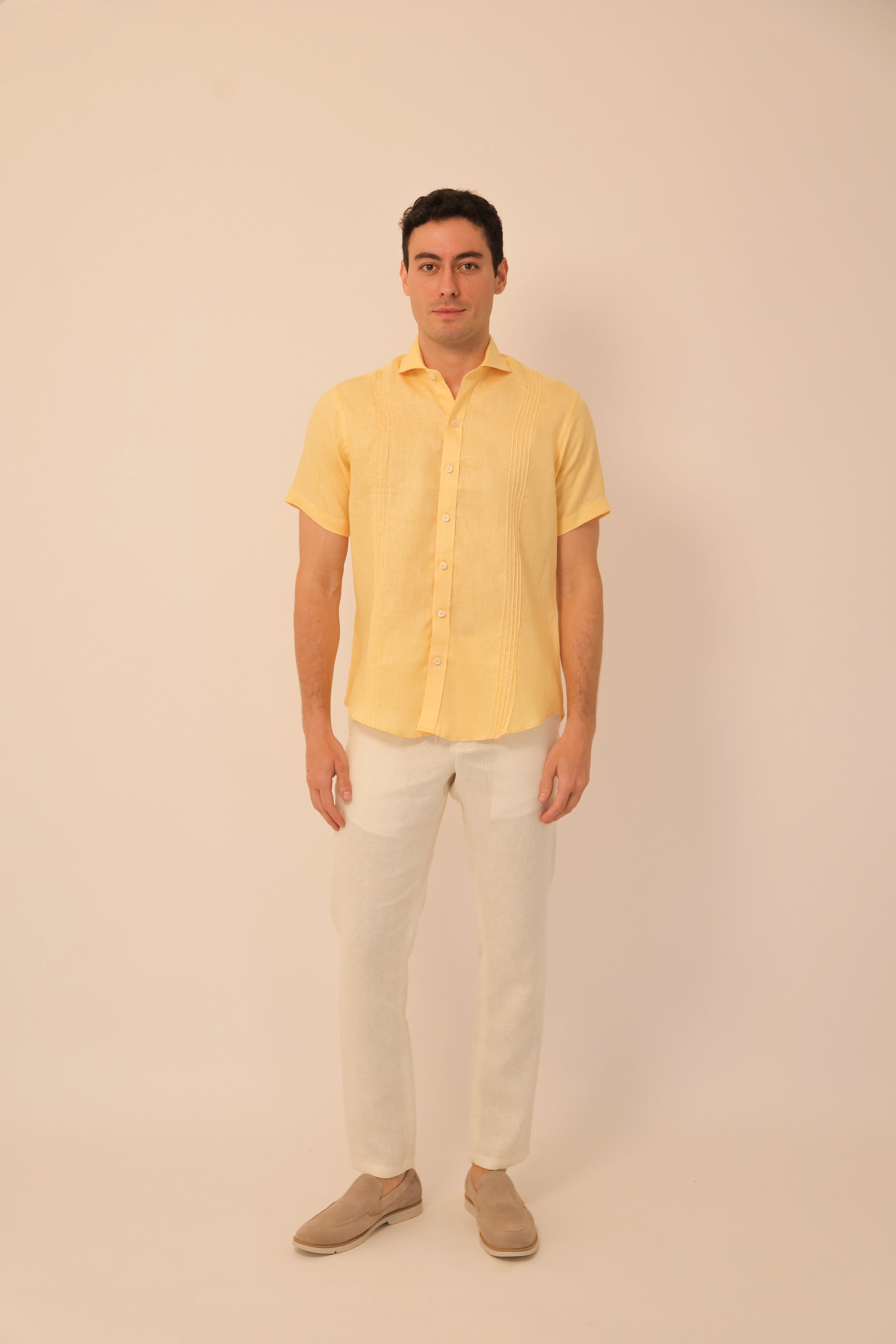 Guayabera 100% Lino Cuello Francés Manga Corta