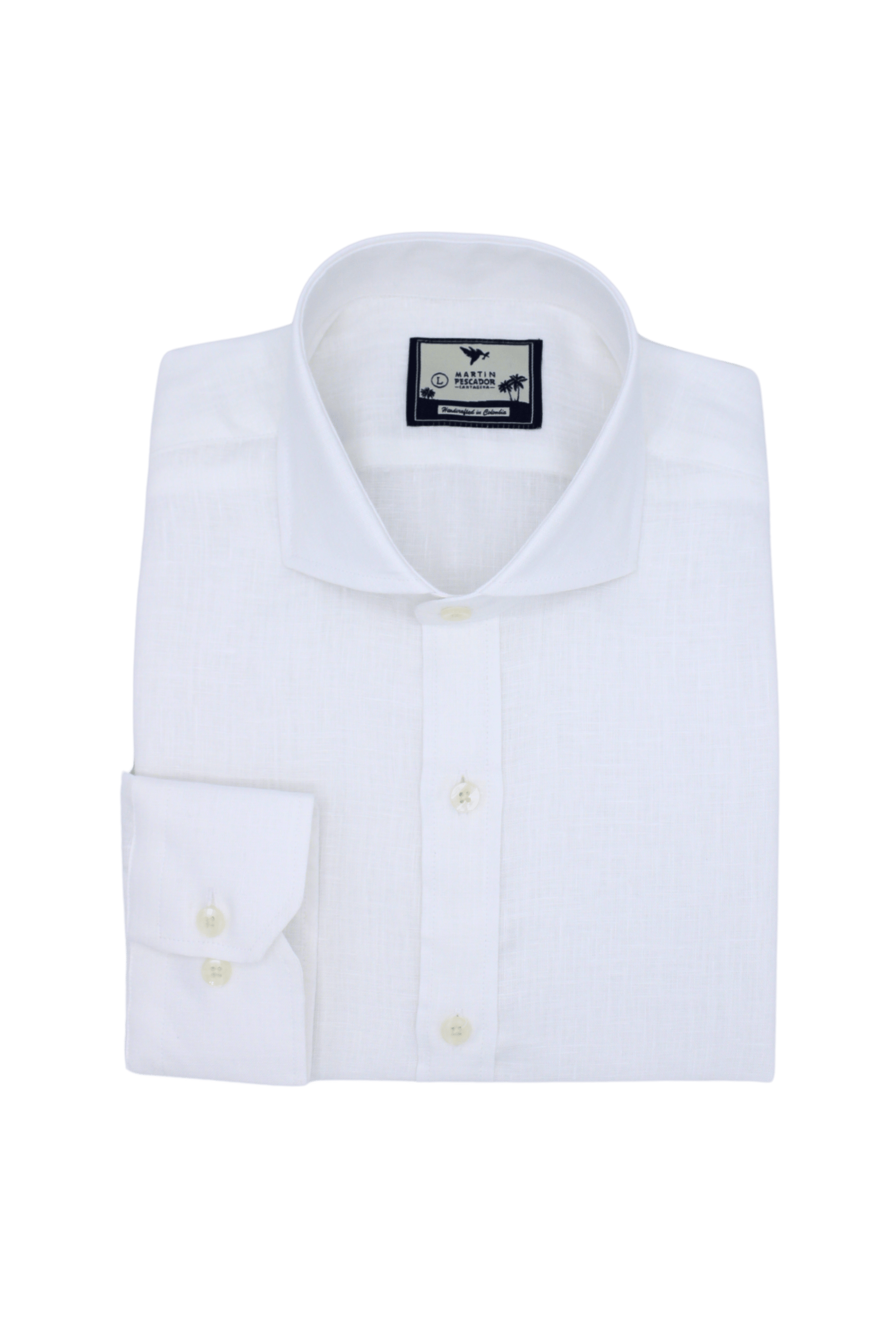 Camisas 100% Lino Cuello Francés Botón Blanco