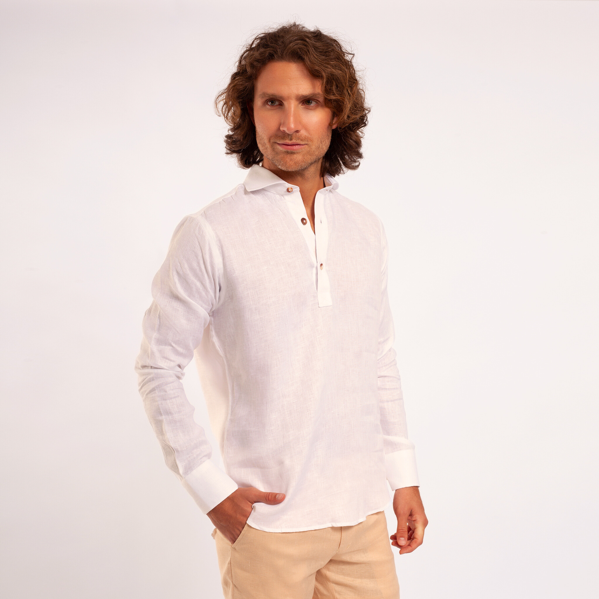 Polera 100% Lino Cuello Francés