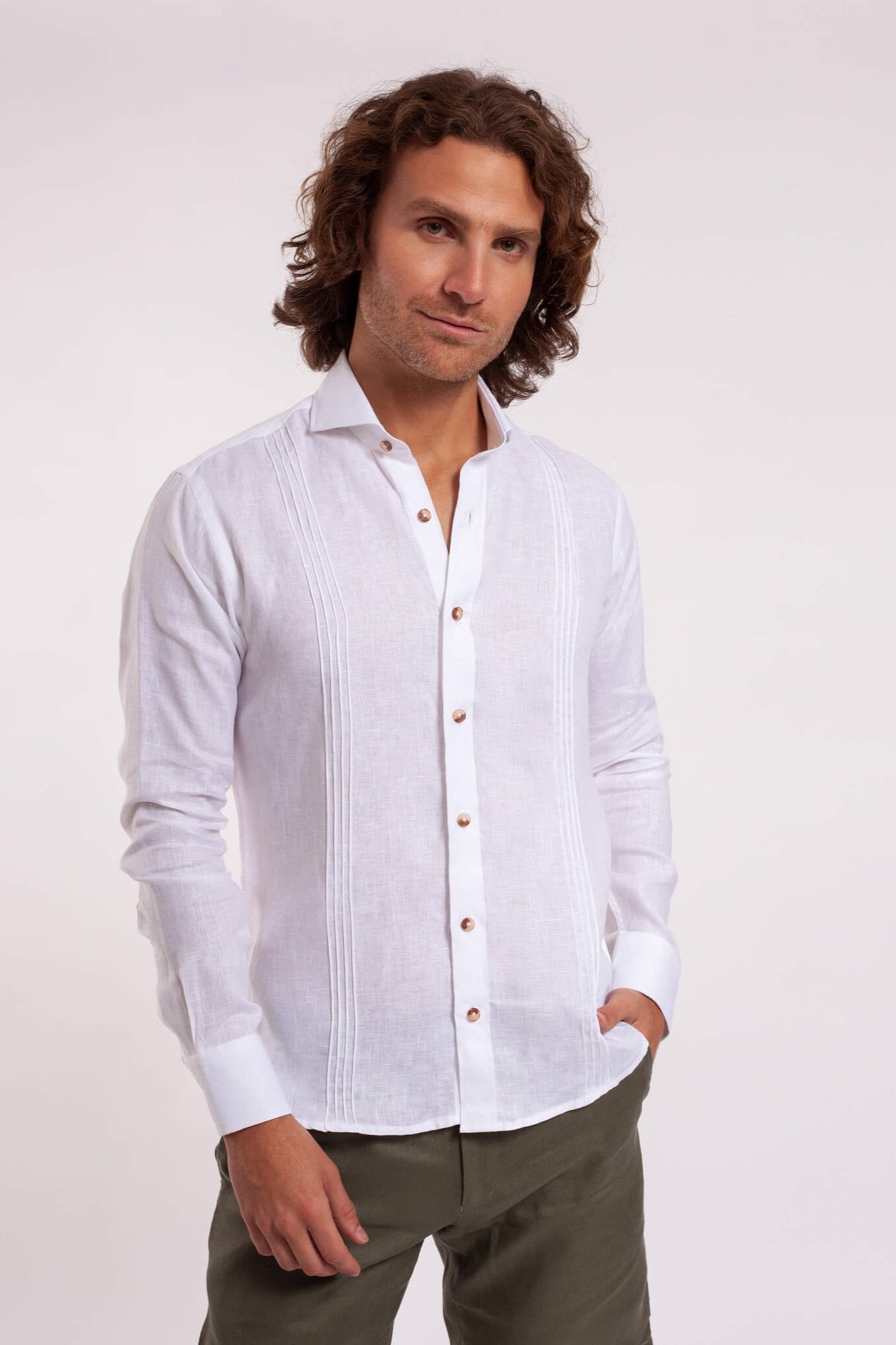 Guayabera 100% Lino Cuello Francés